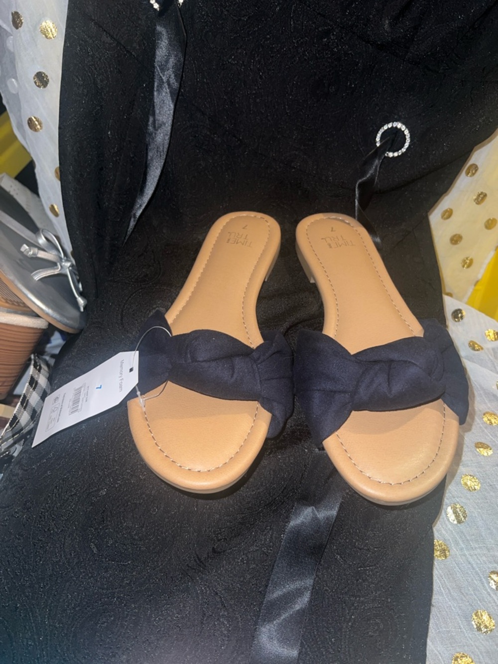 Time tru Women's Navy Knotted Slide Sandals